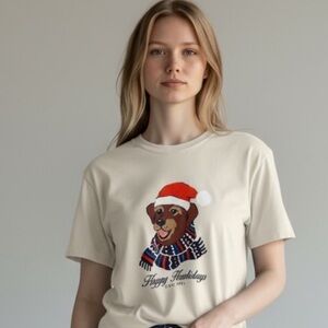 New Old Navy Holiday Dog Short Sleeve T-Shirt in Cream Womens Size Medium